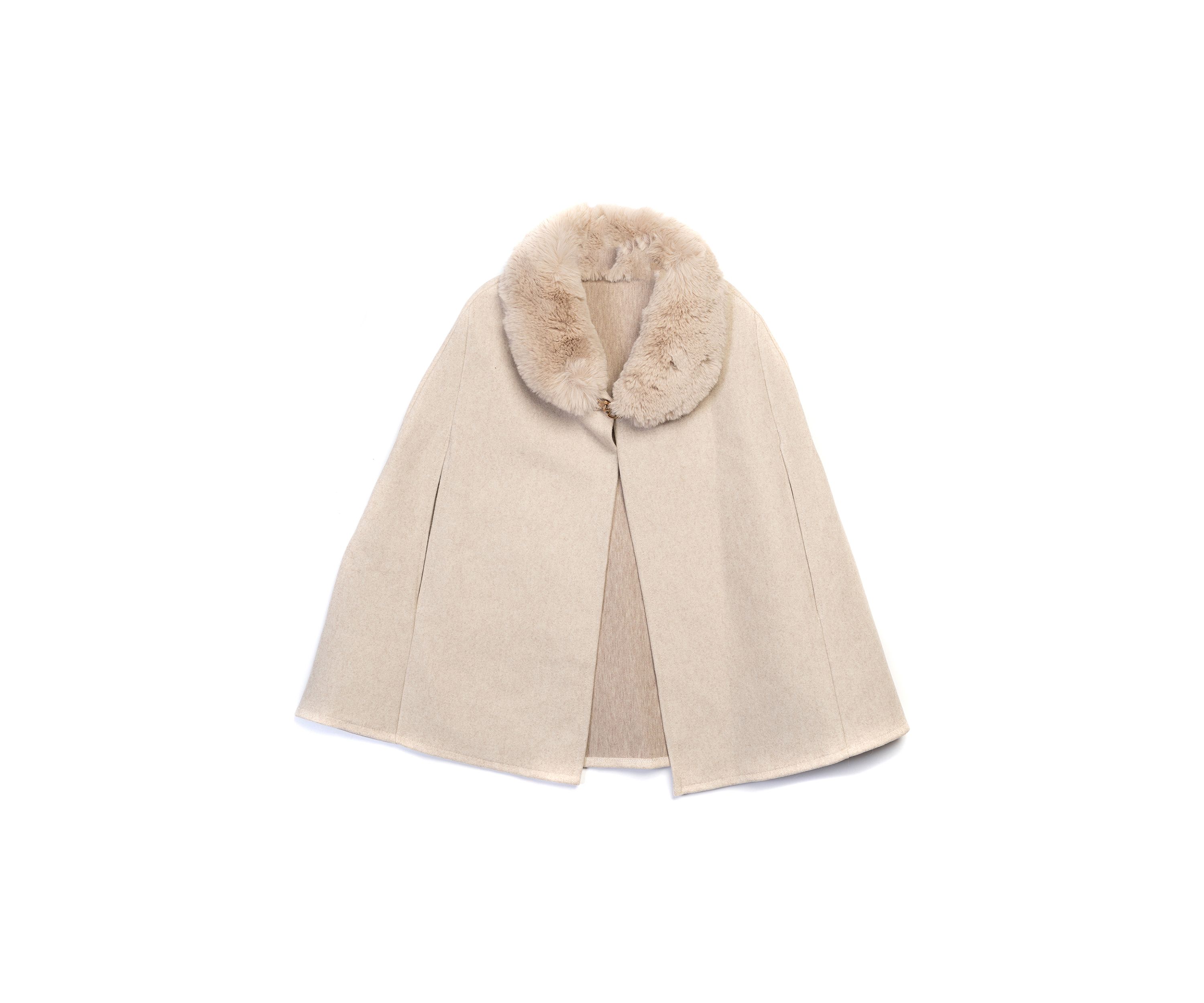 Womens Solid Faux Fur Collared Cape Topper