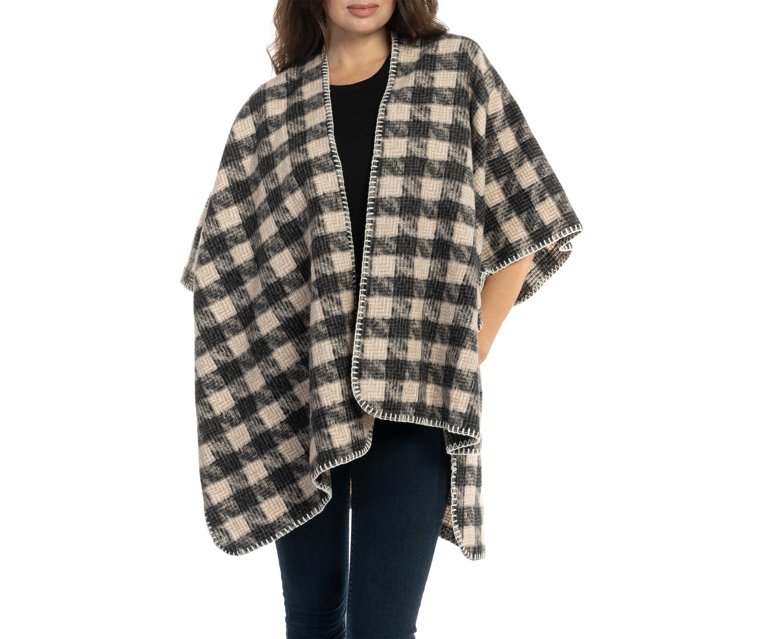 Womens Houndstooth Printed Whipstitch Topper