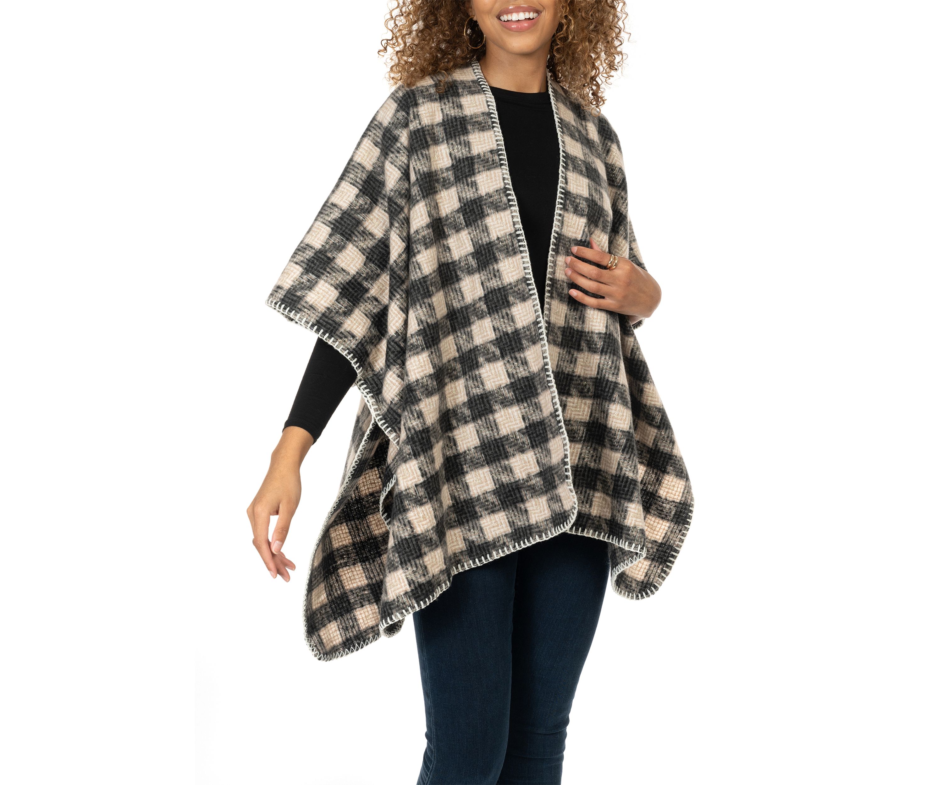 Womens Houndstooth Printed Whipstitch Topper