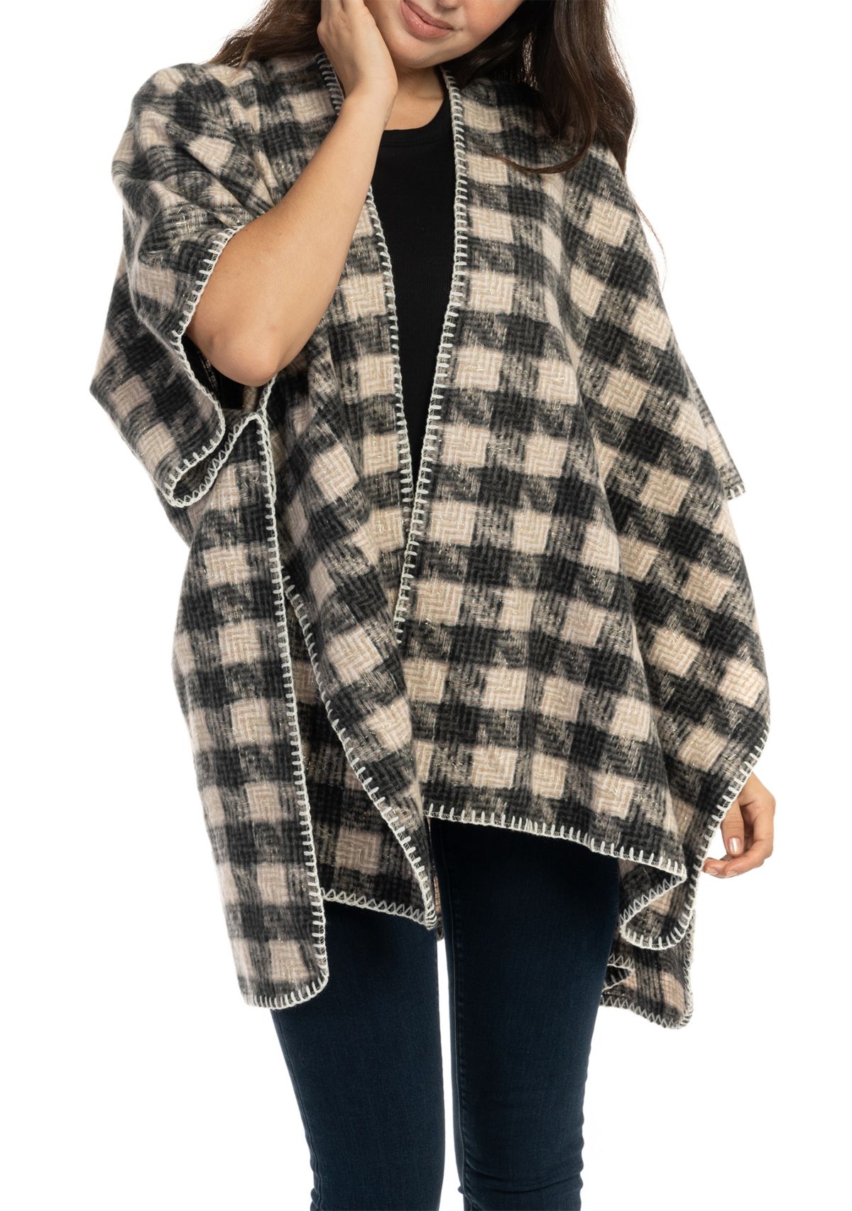 Womens Houndstooth Printed Whipstitch Topper