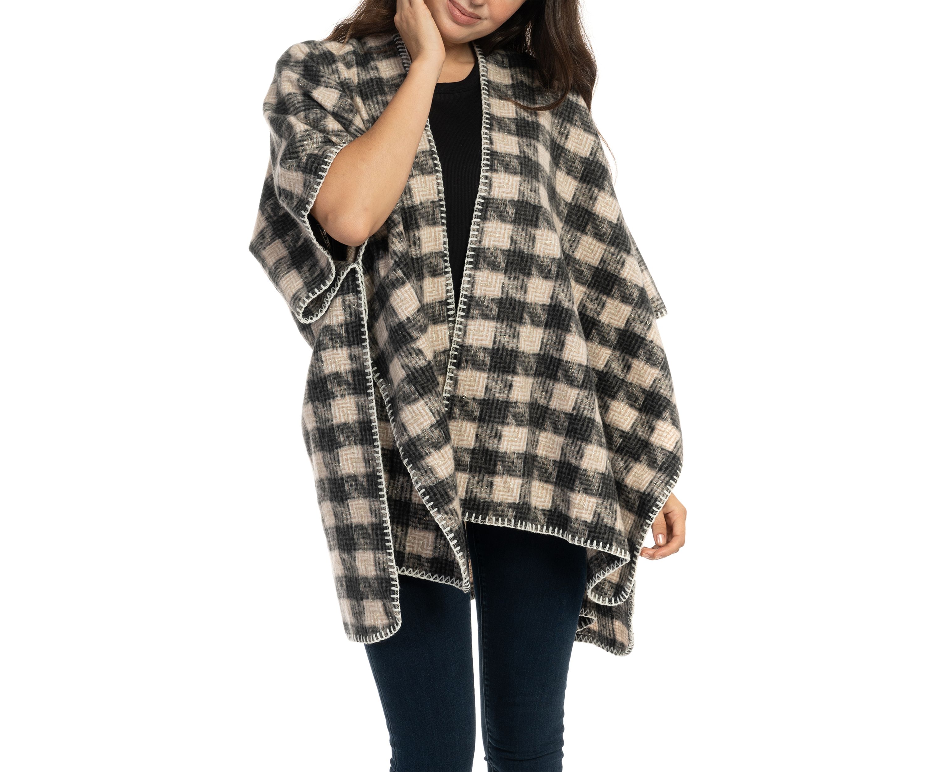 Womens Houndstooth Printed Whipstitch Topper