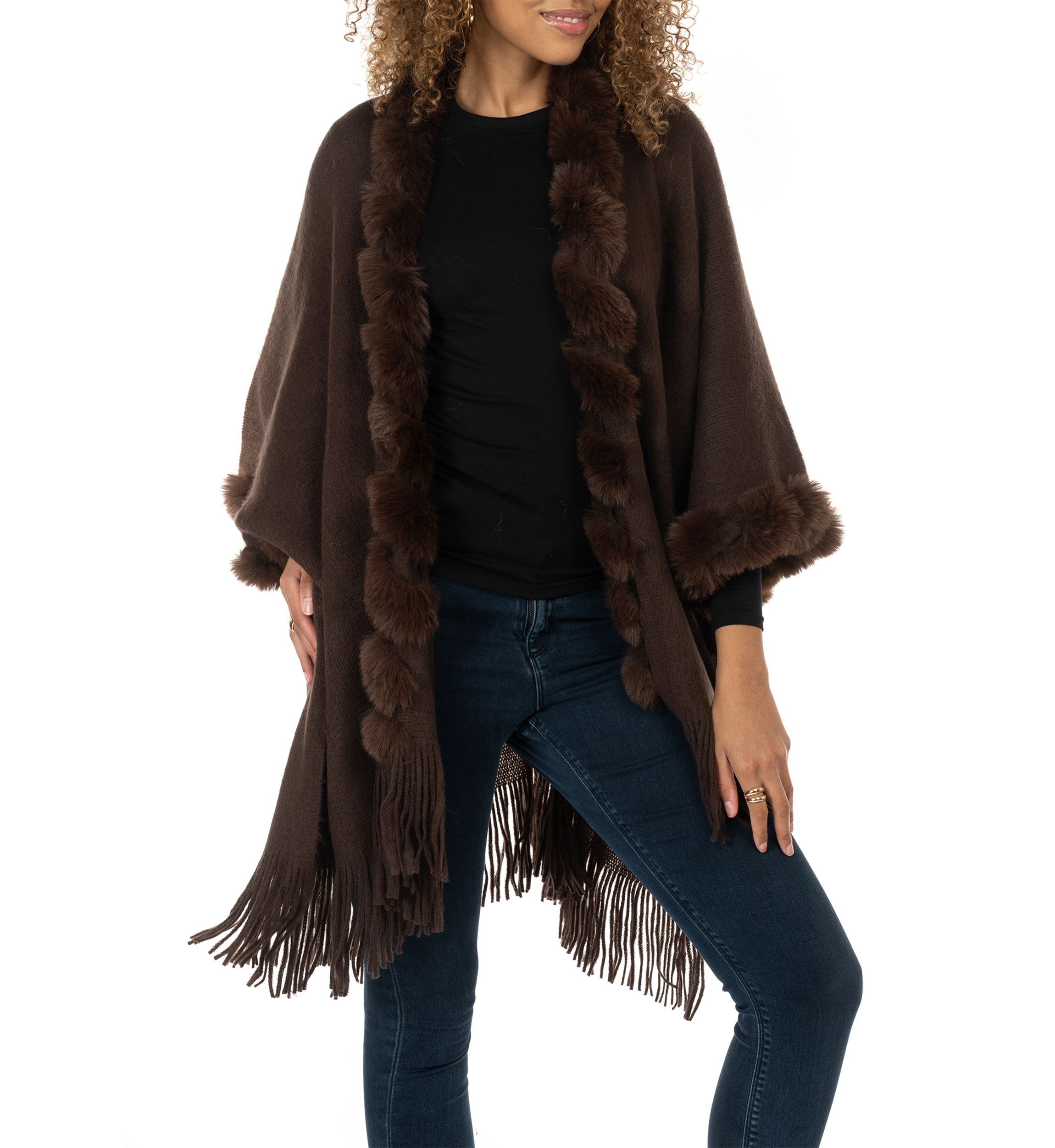 Womens Solid Twisted Fur Topper