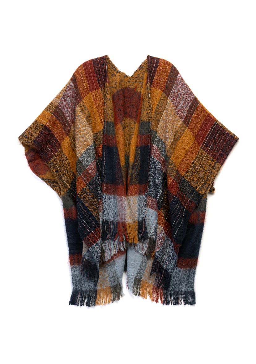 Womens Brushed Reversible Color Blocked Plaid Printed Topper
