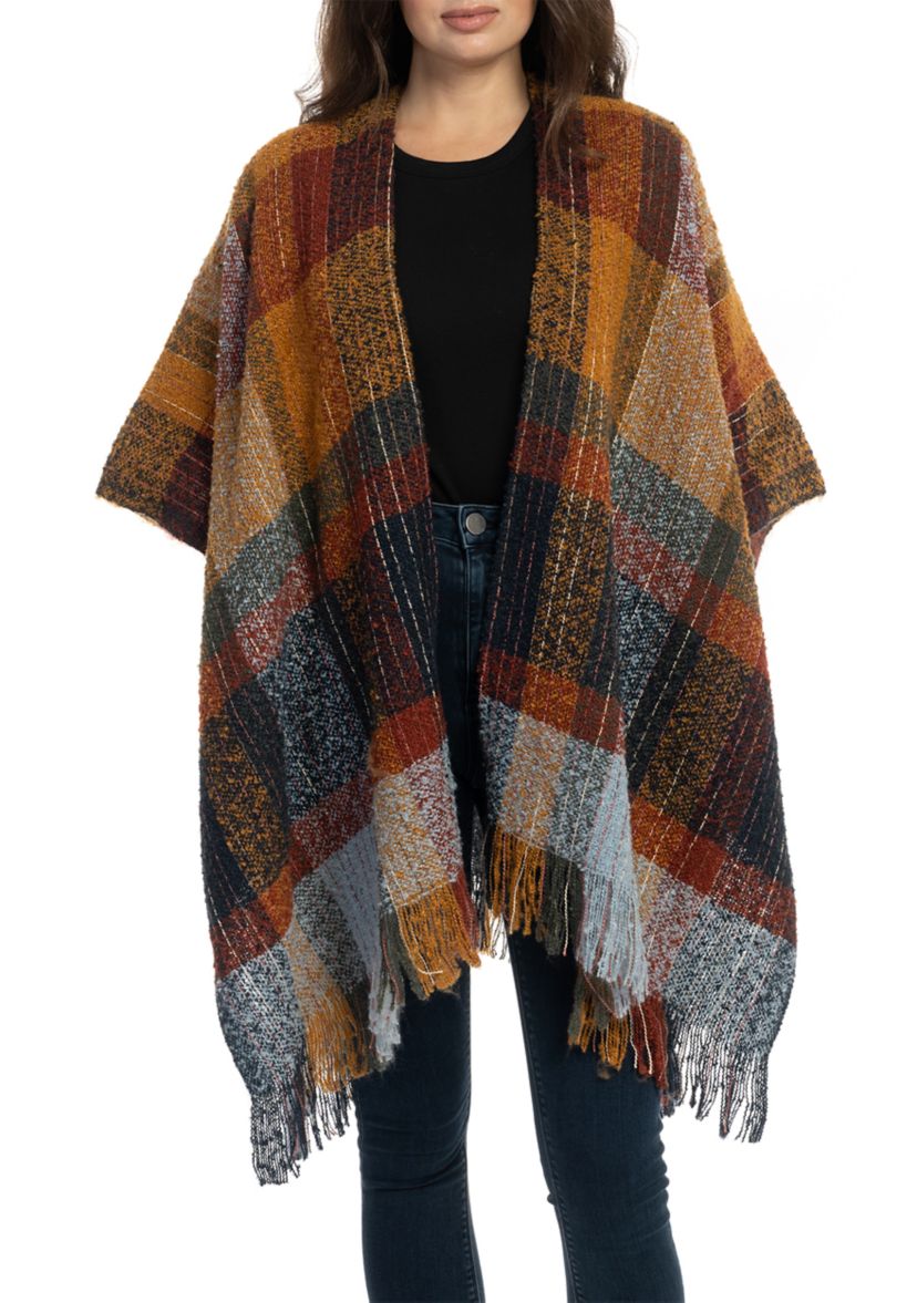 Womens Brushed Reversible Color Blocked Plaid Printed Topper