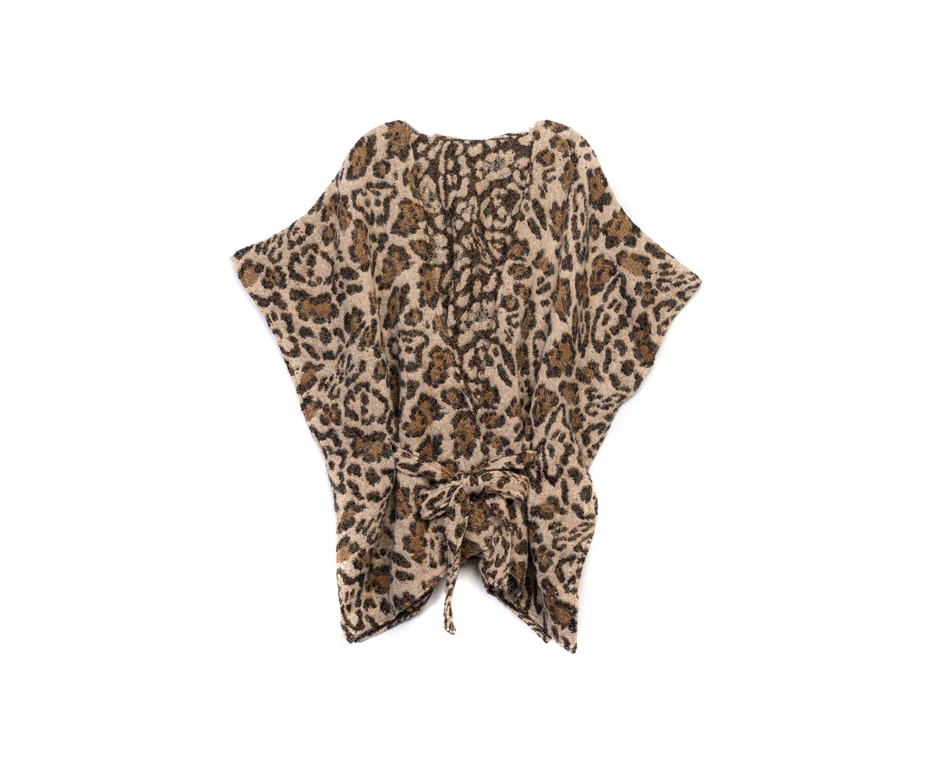 Womens Animal Printed Jacquard Belted Topper