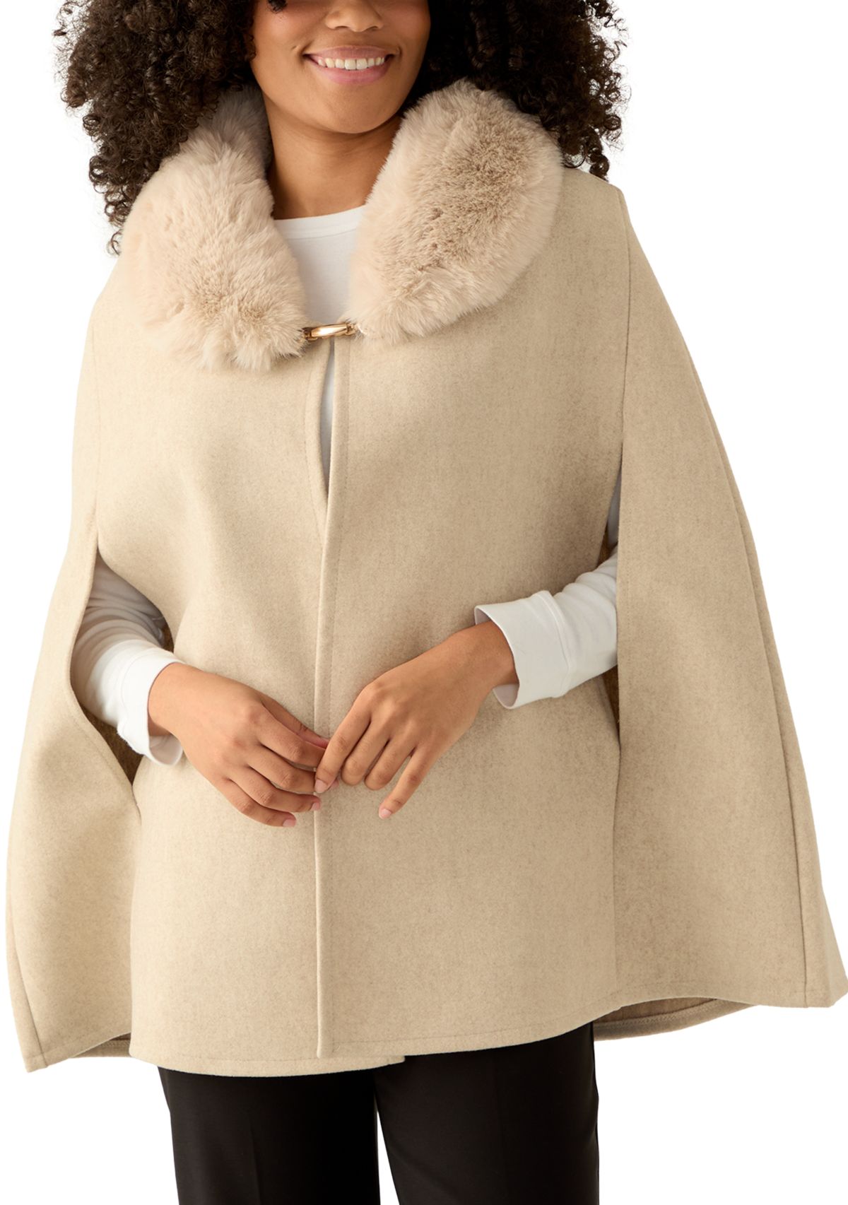 Womens Faux Fur Collar Cape Topper 