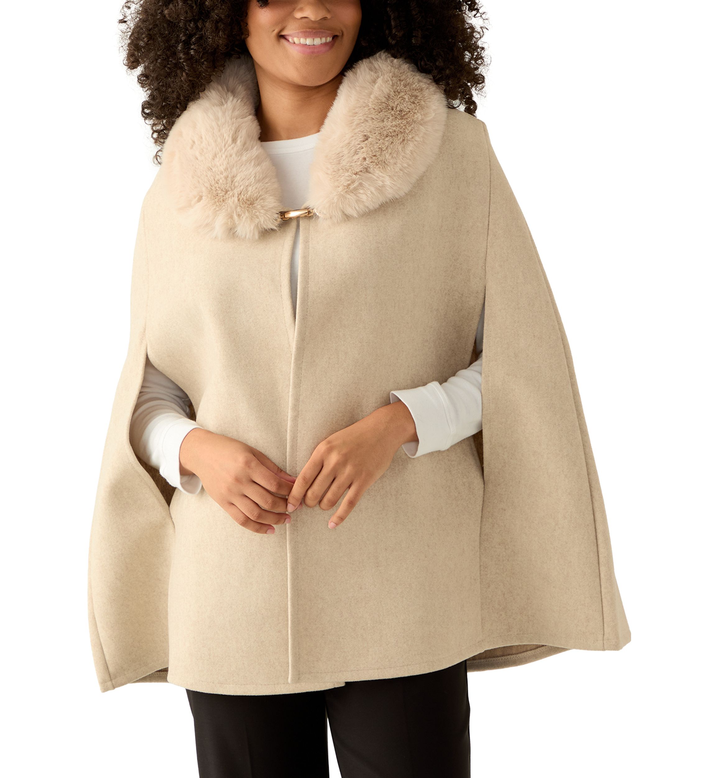 Womens Faux Fur Collar Cape Topper 