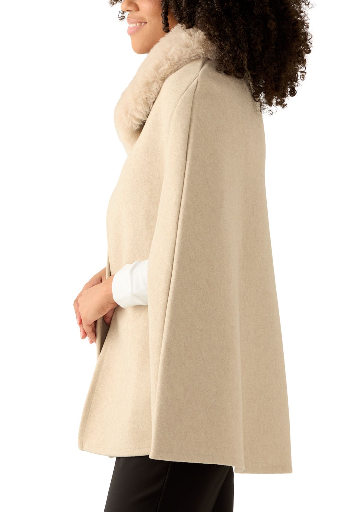 Womens Faux Fur Collar Cape Topper 