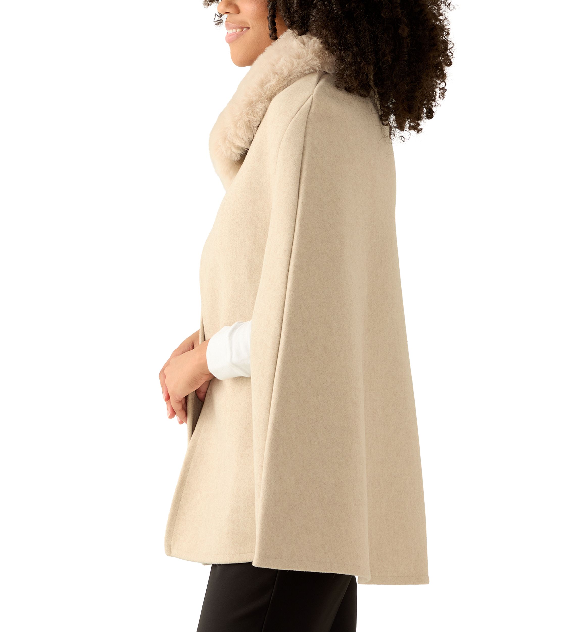 Womens Faux Fur Collar Cape Topper 