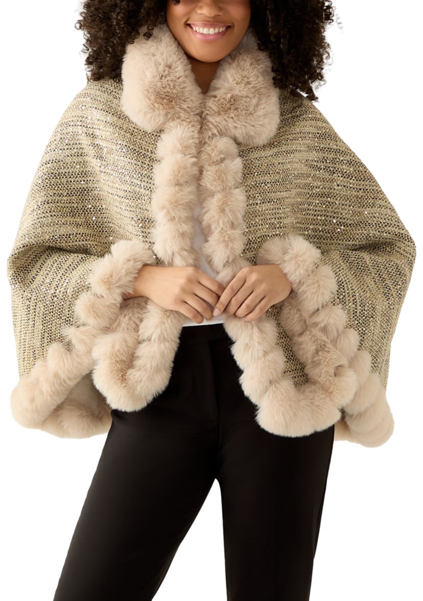 Womens Tweed Sequin Cape 