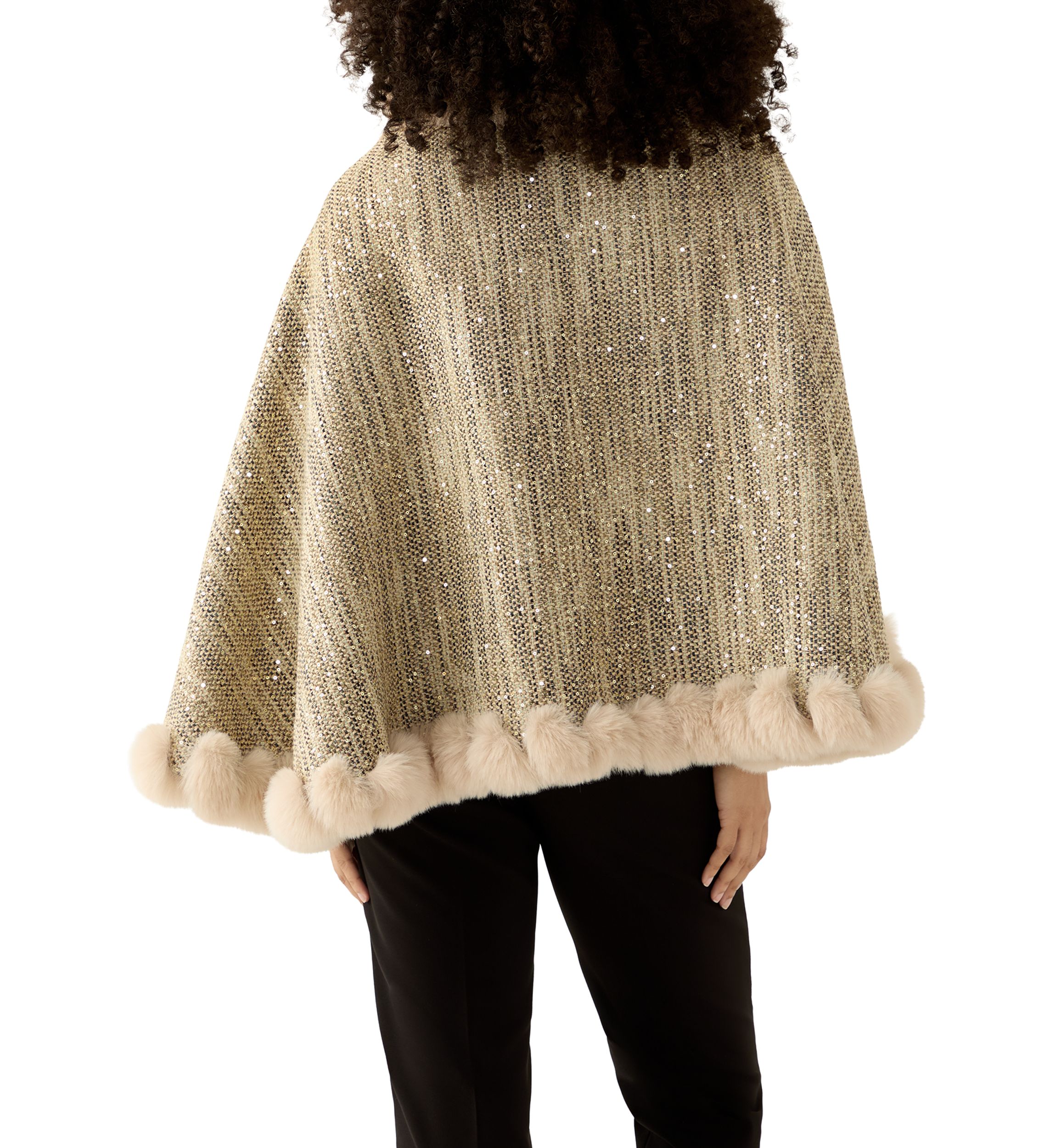 Womens Tweed Sequin Cape 