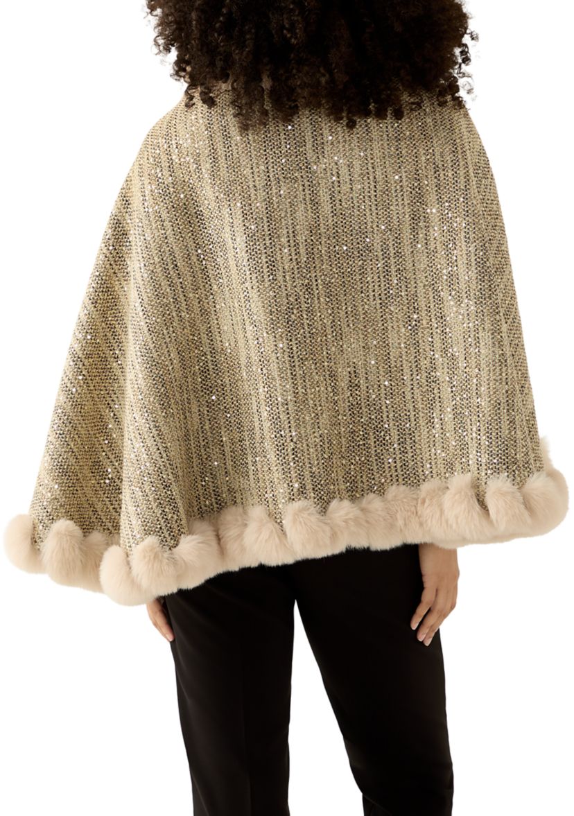 Womens Tweed Sequin Cape 
