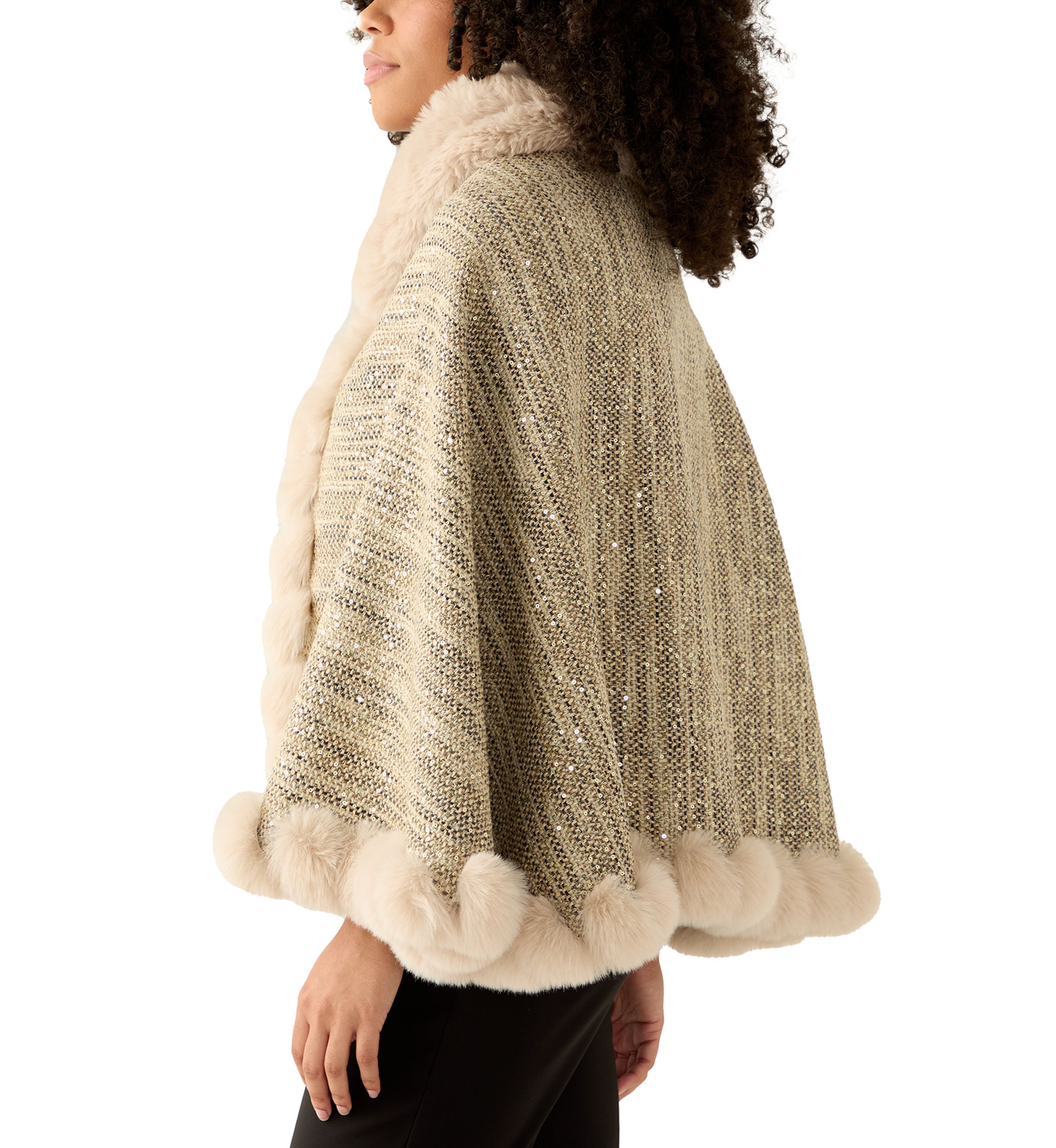 Womens Tweed Sequin Cape 