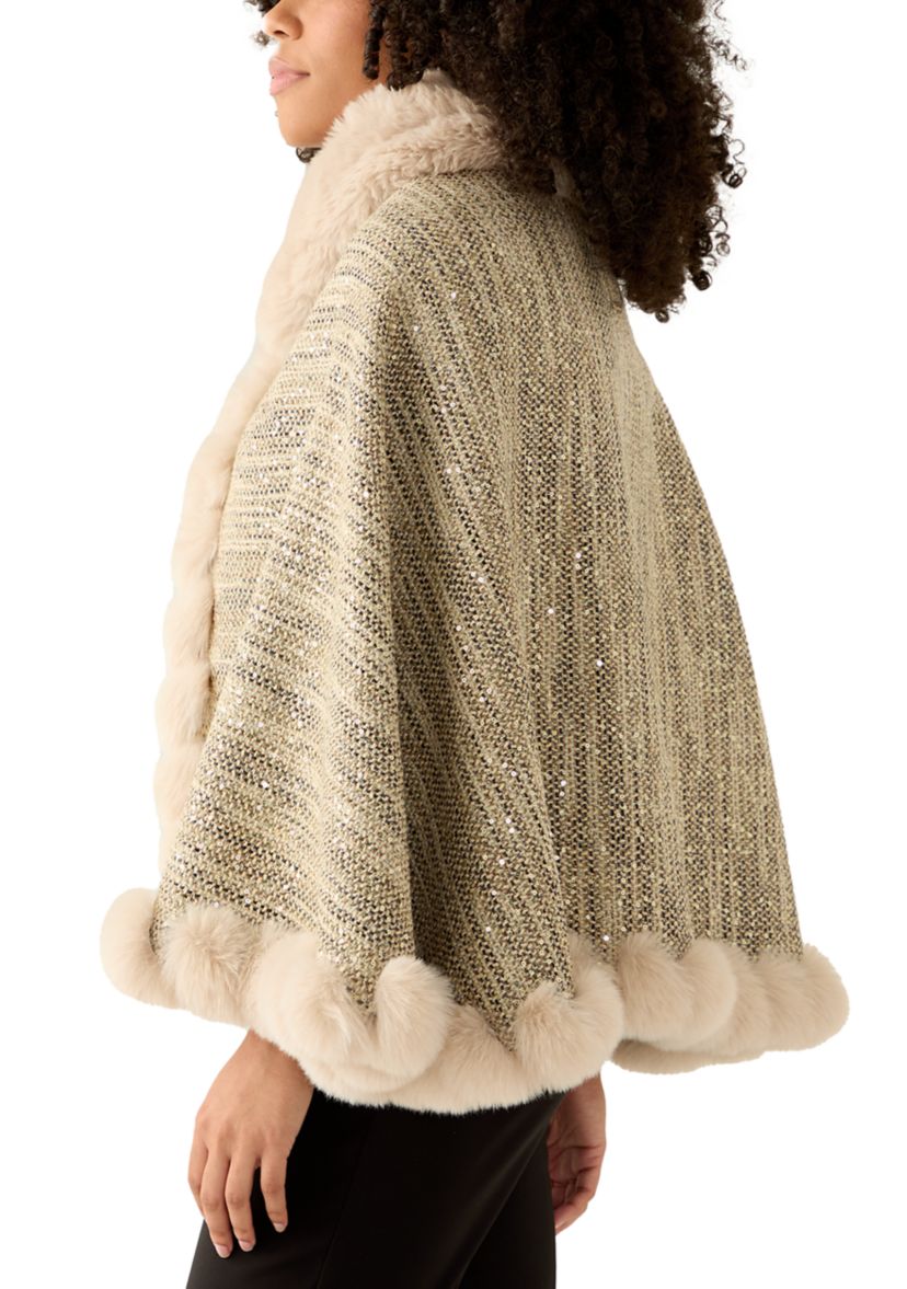 Womens Tweed Sequin Cape 