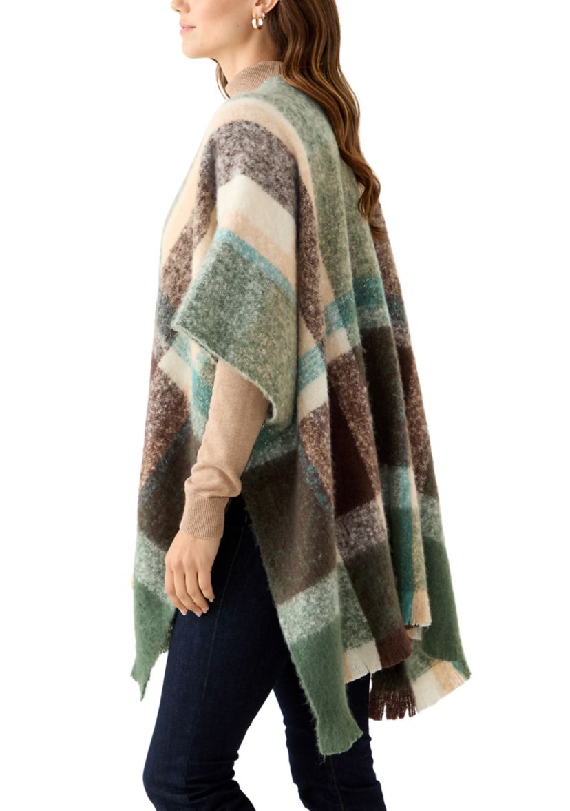 Womens Plaid Topper with Fringe 
