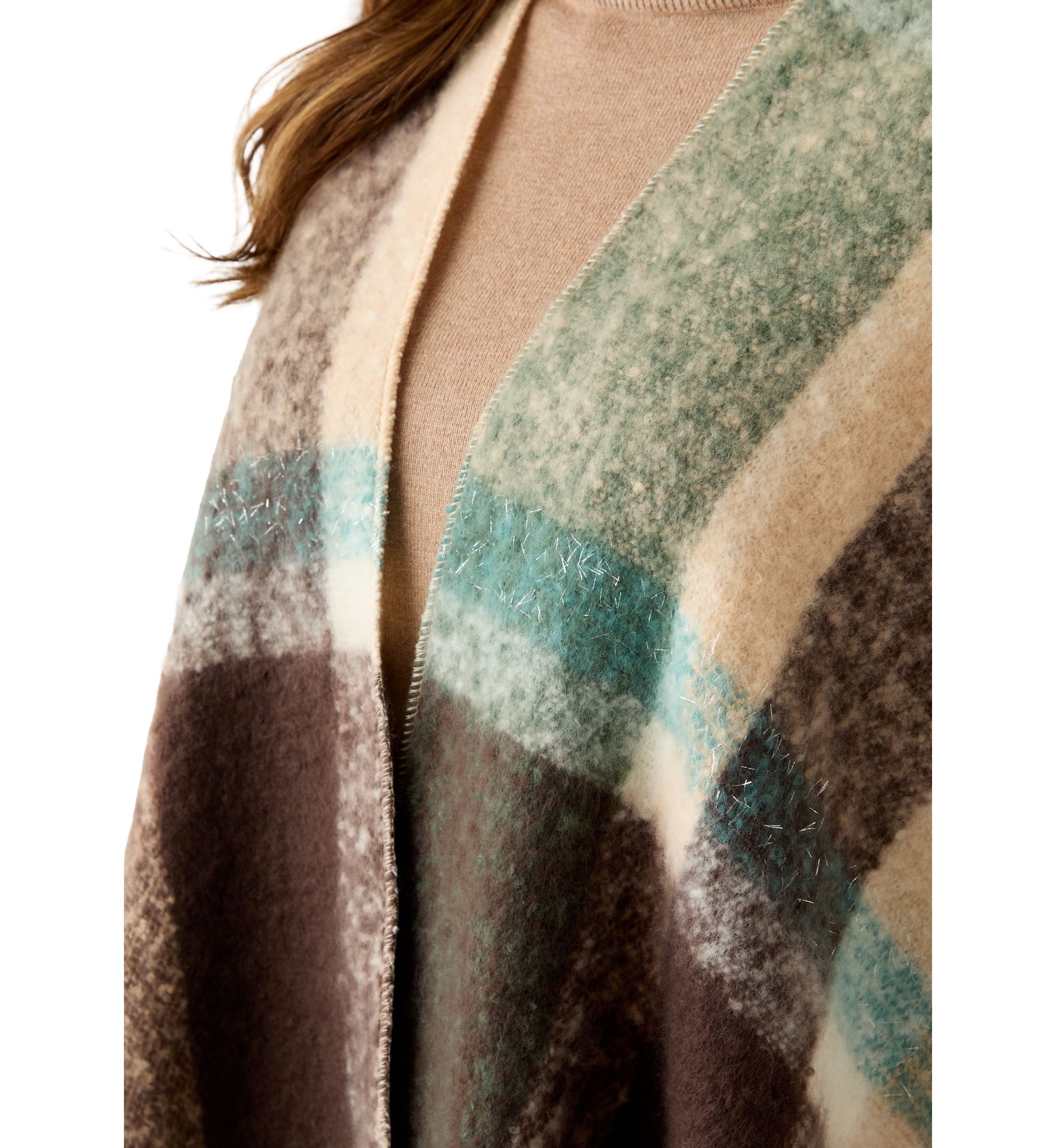 Womens Plaid Topper with Fringe 