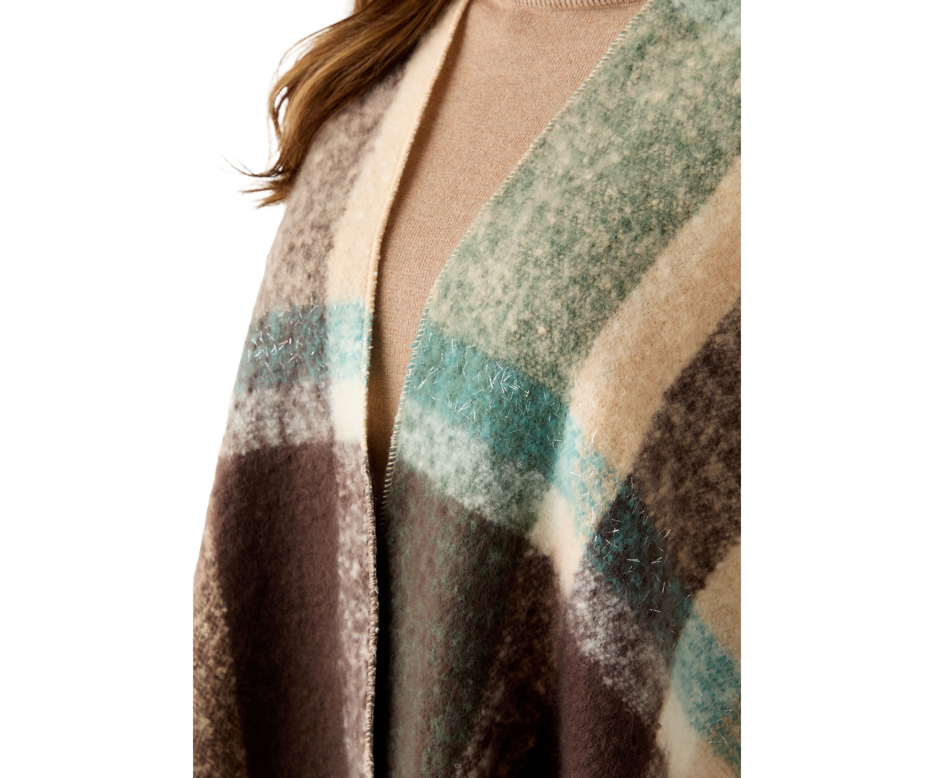 Womens Plaid Topper with Fringe 