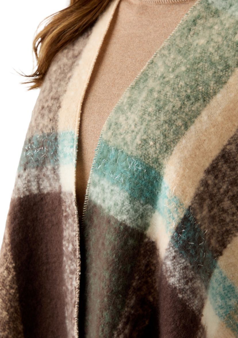 Womens Plaid Topper with Fringe 