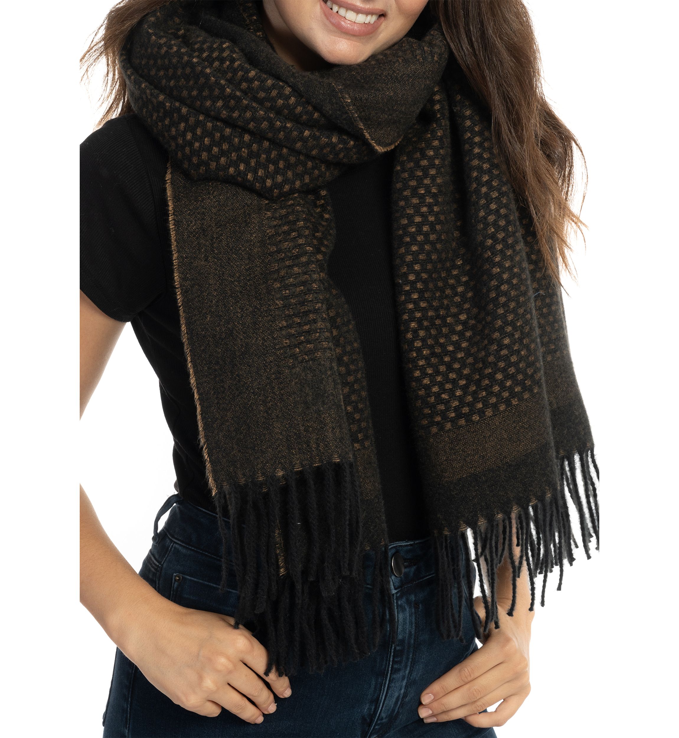 Womens Basket Weave Feather Soft Scarf