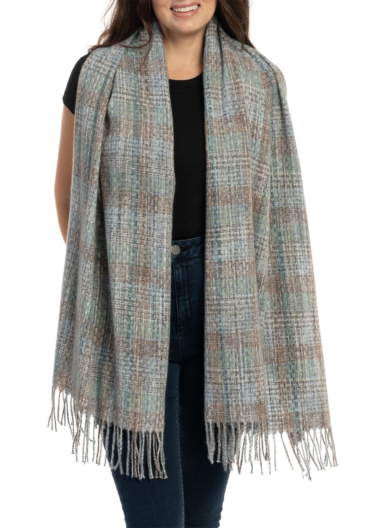 Womens Space Dyed Plaid Feather Soft Scarf