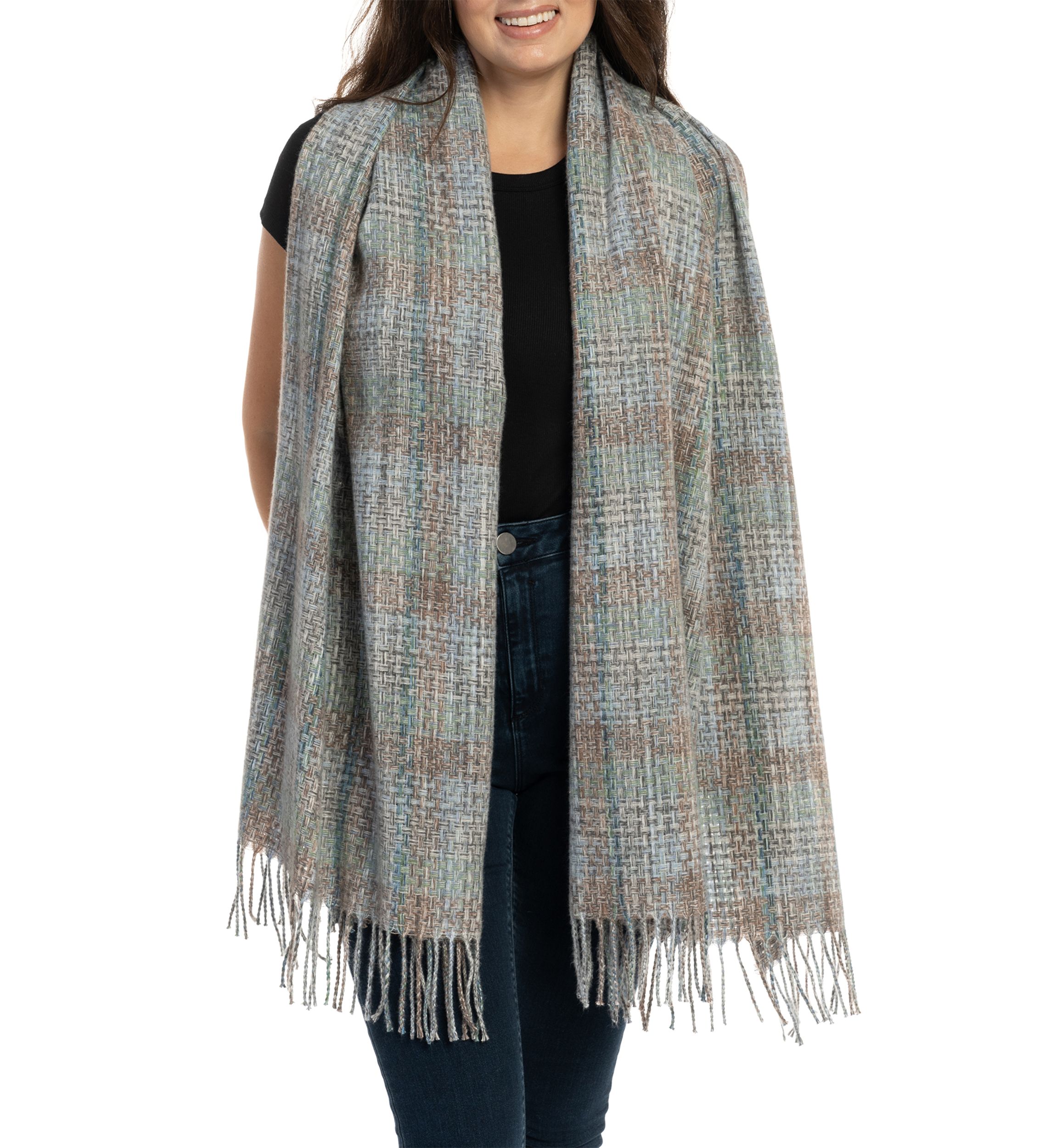Womens Space Dyed Plaid Feather Soft Scarf