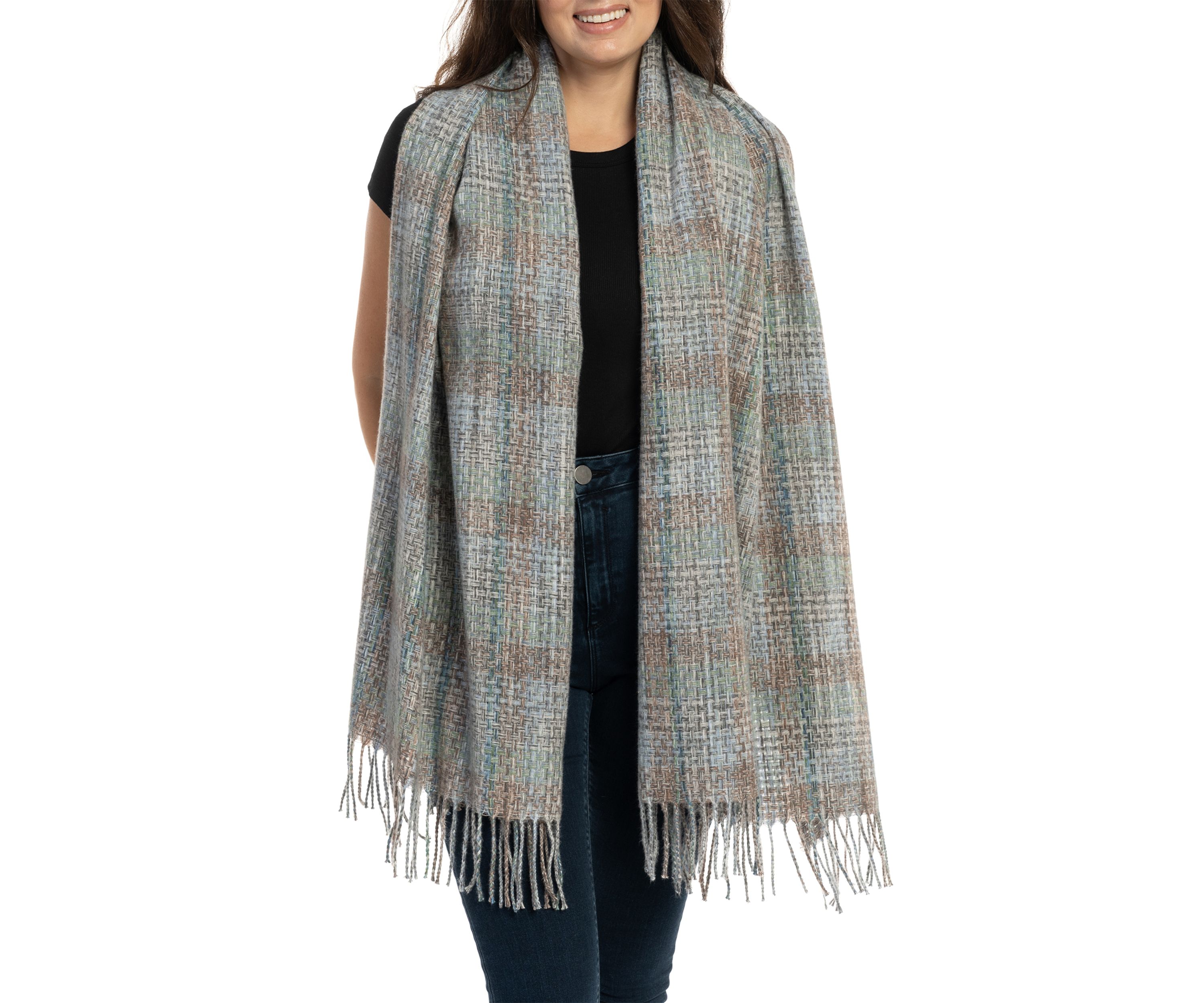 Womens Space Dyed Plaid Feather Soft Scarf