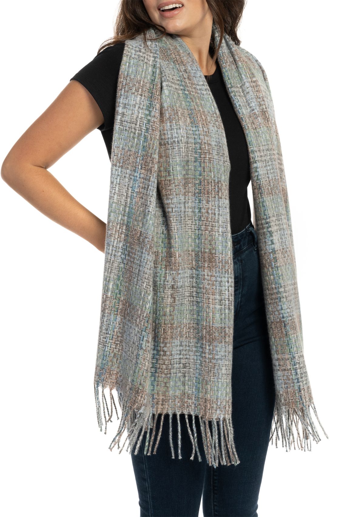 Womens Space Dyed Plaid Feather Soft Scarf