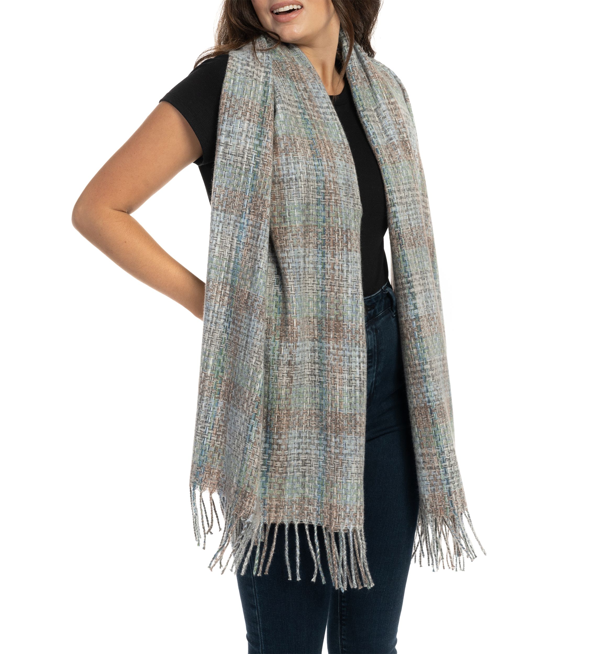 Womens Space Dyed Plaid Feather Soft Scarf