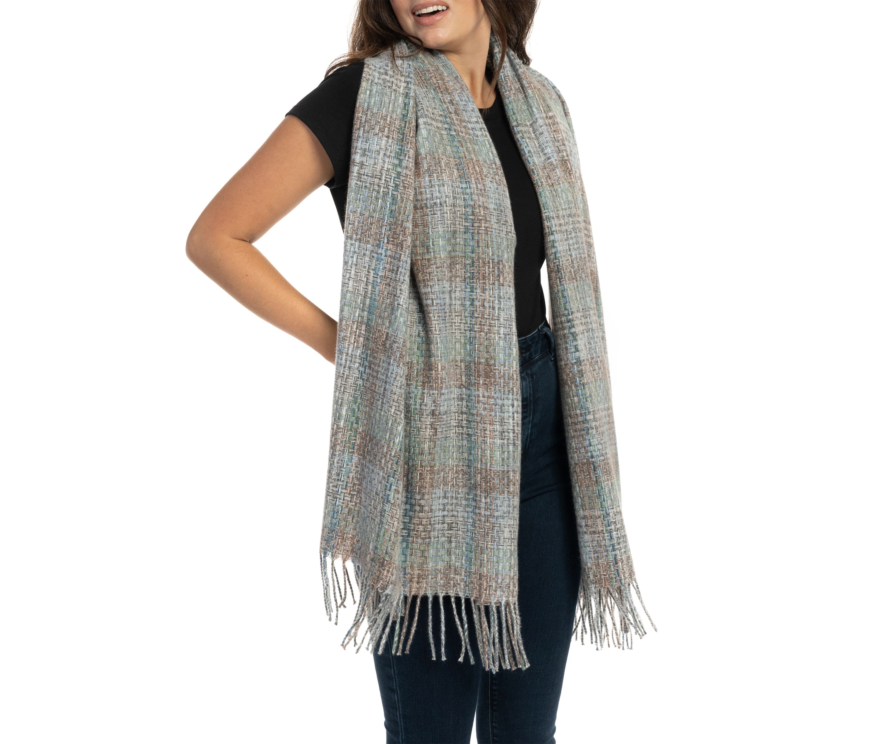 Womens Space Dyed Plaid Feather Soft Scarf