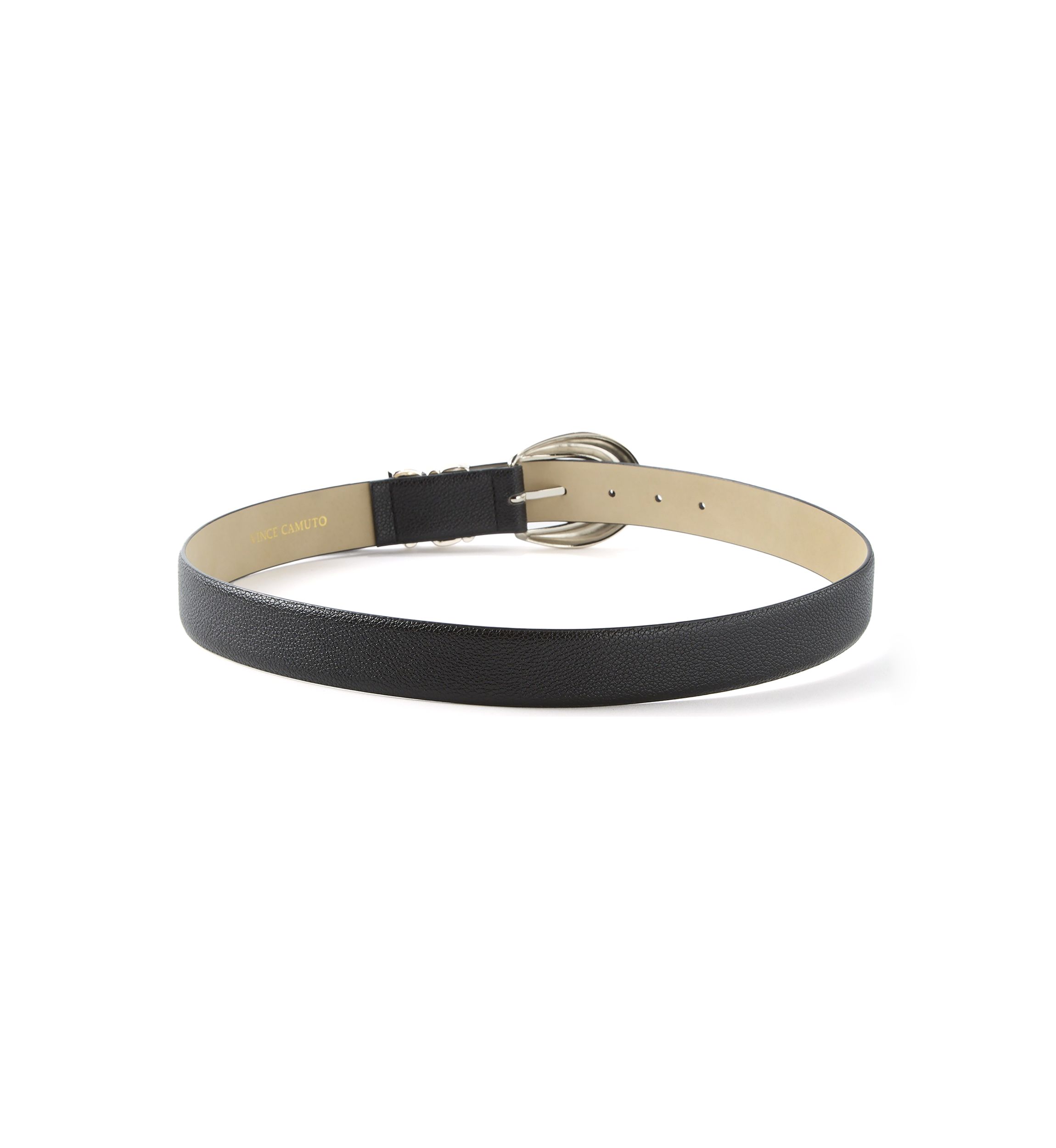 Sculptural Buckle Loops Tip Belt in Pebbled Faux Leather