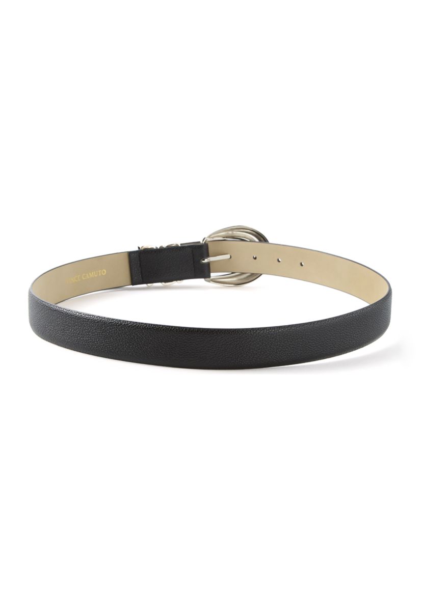 Sculptural Buckle Loops Tip Belt in Pebbled Faux Leather