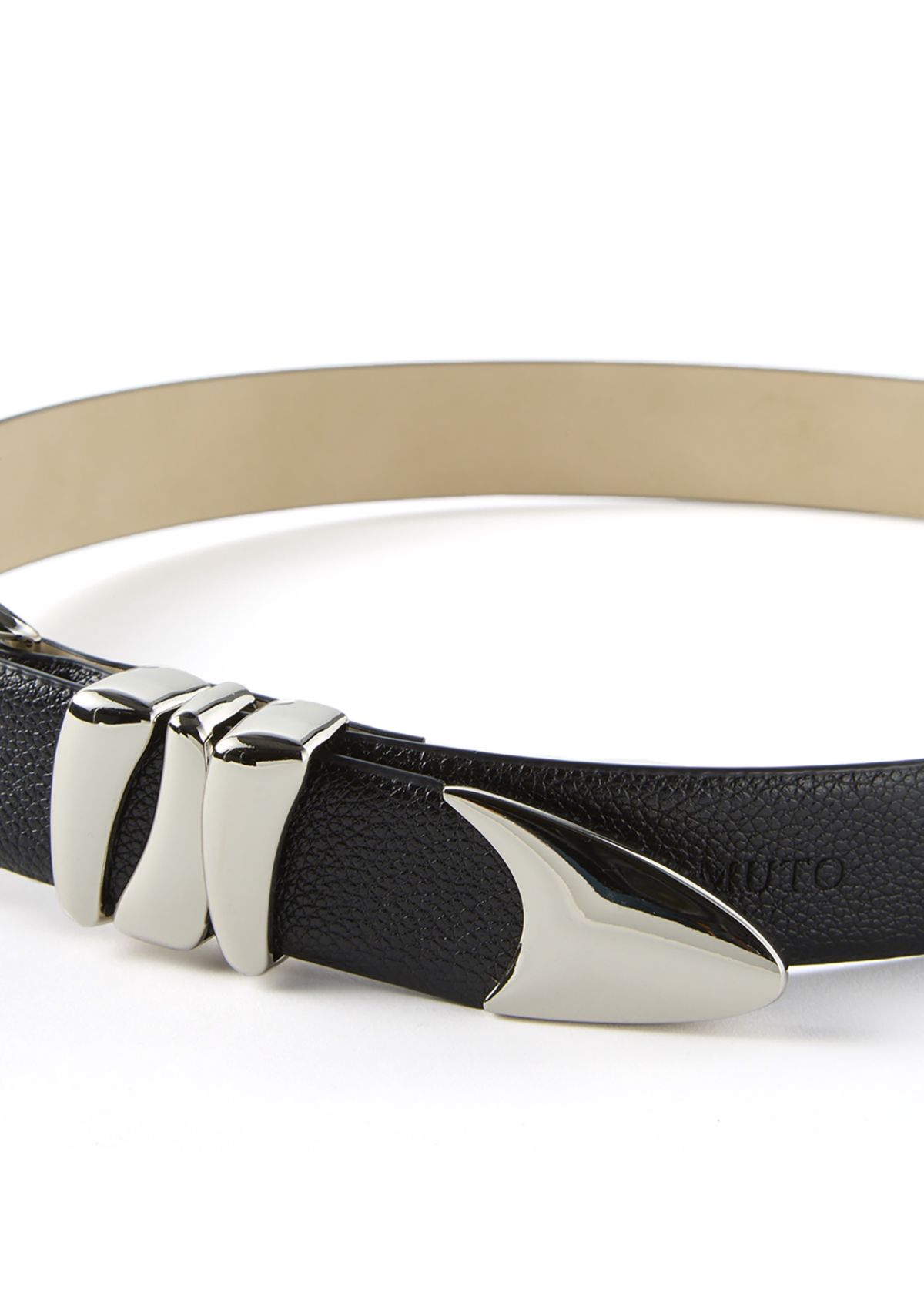 Sculptural Buckle Loops Tip Belt in Pebbled Faux Leather