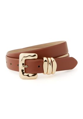 Vince Camuto Women's Organic Shaped Buckle and Loops Smooth Belt, Medium