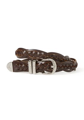 Vince Camuto Women's Braided Leather Classic Belt with Western Etched Hardware