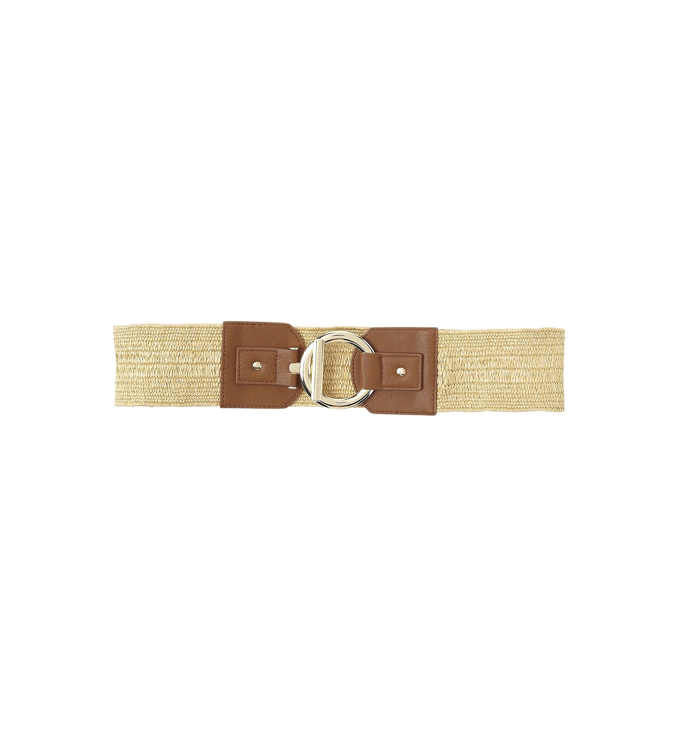 Circle Bar Stretch Raffia Belt