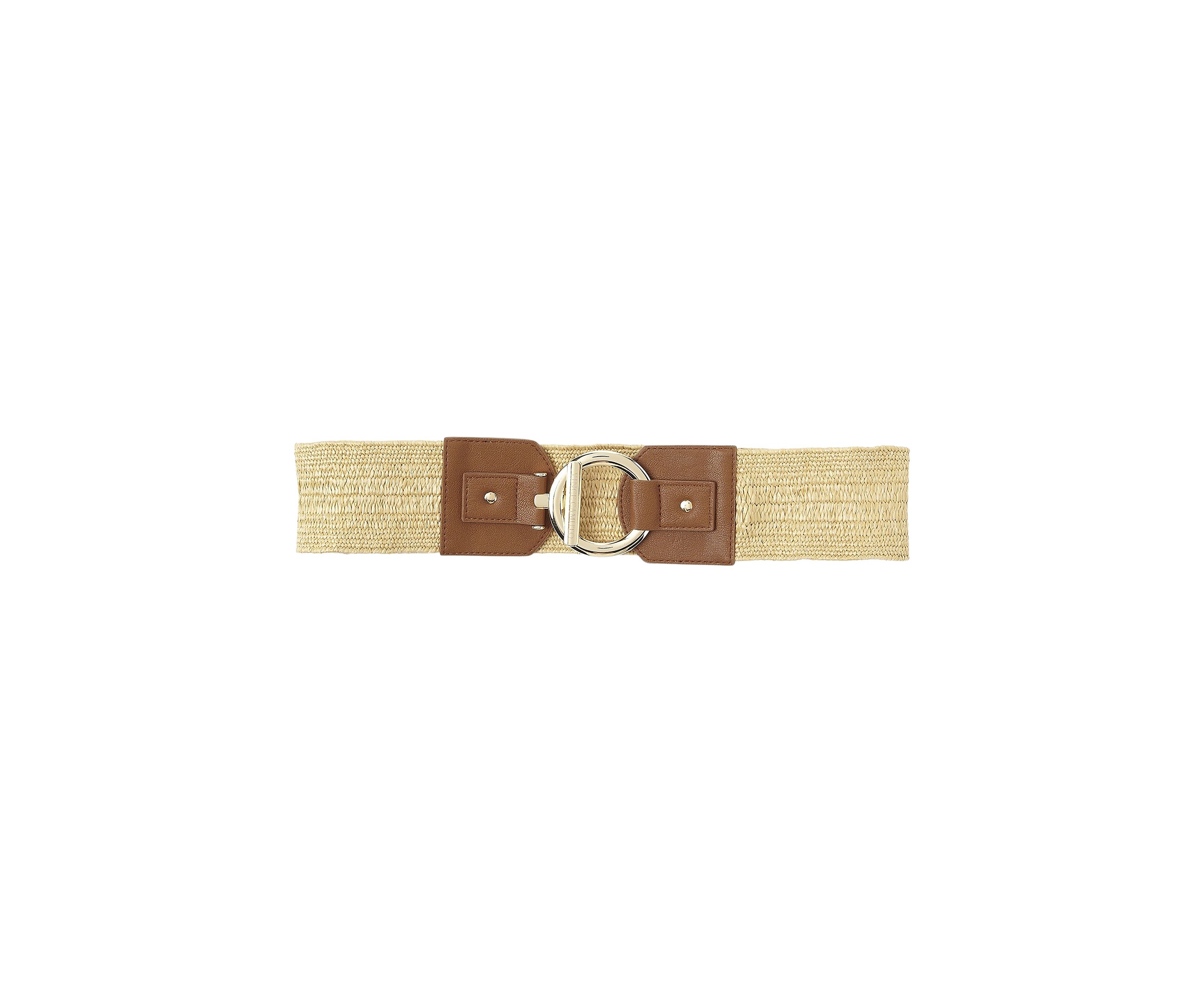 Circle Bar Stretch Raffia Belt