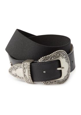Vince Camuto Two-Piece Western Buckle Stretch Belts in Black and Cream Vince Camuto Western Buckle Belt | Nordstromrack main image 4