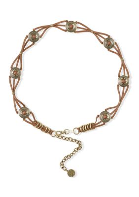 Vince Camuto Women's Leather Cord Stone Concho Belt