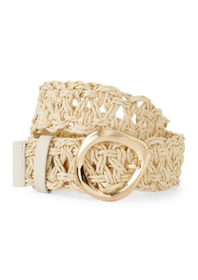 Vince Camuto Women's Woven Straw Belt with Organic Buckle, Large