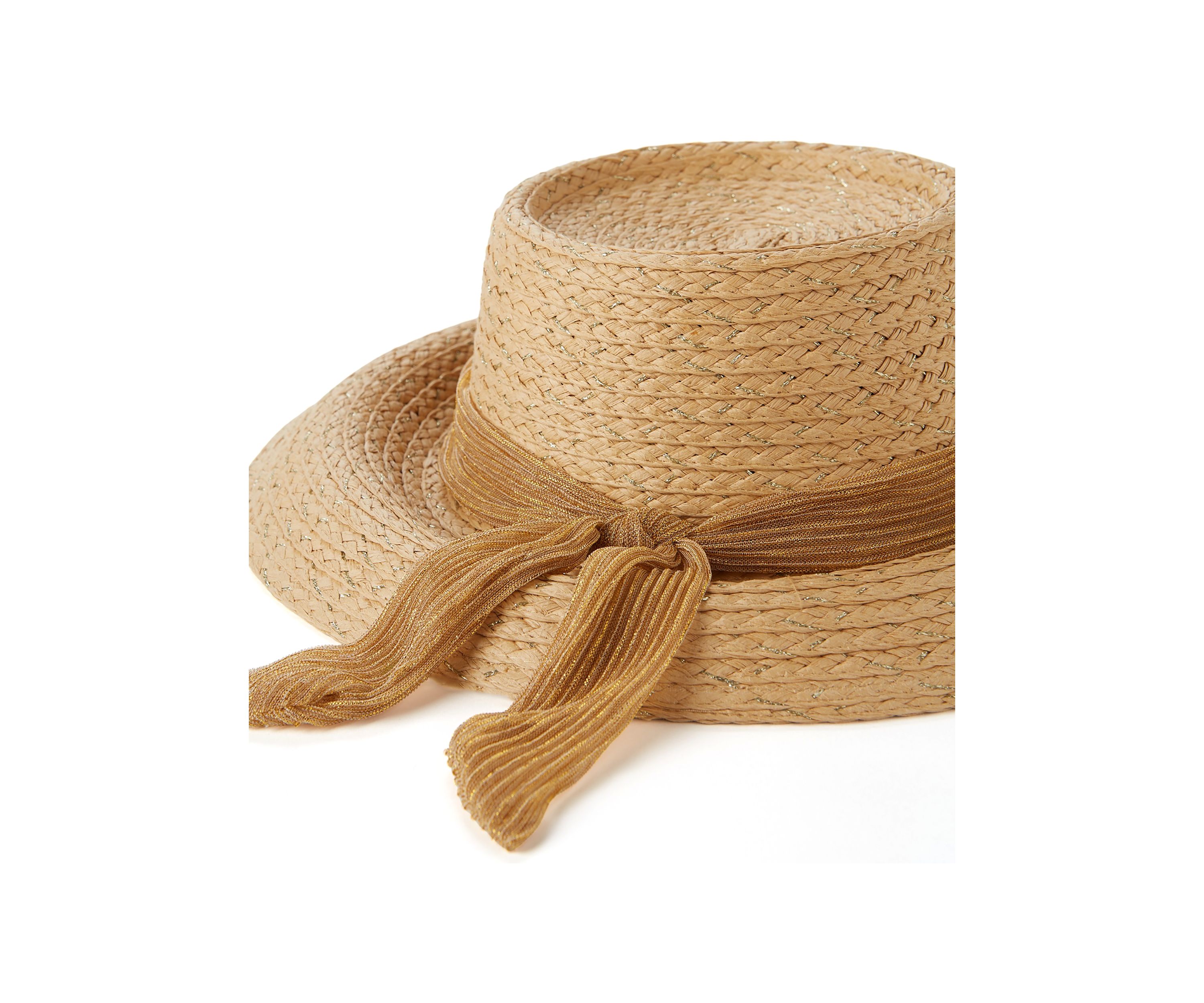 Lurex Downbrim Hat with Tie Accent