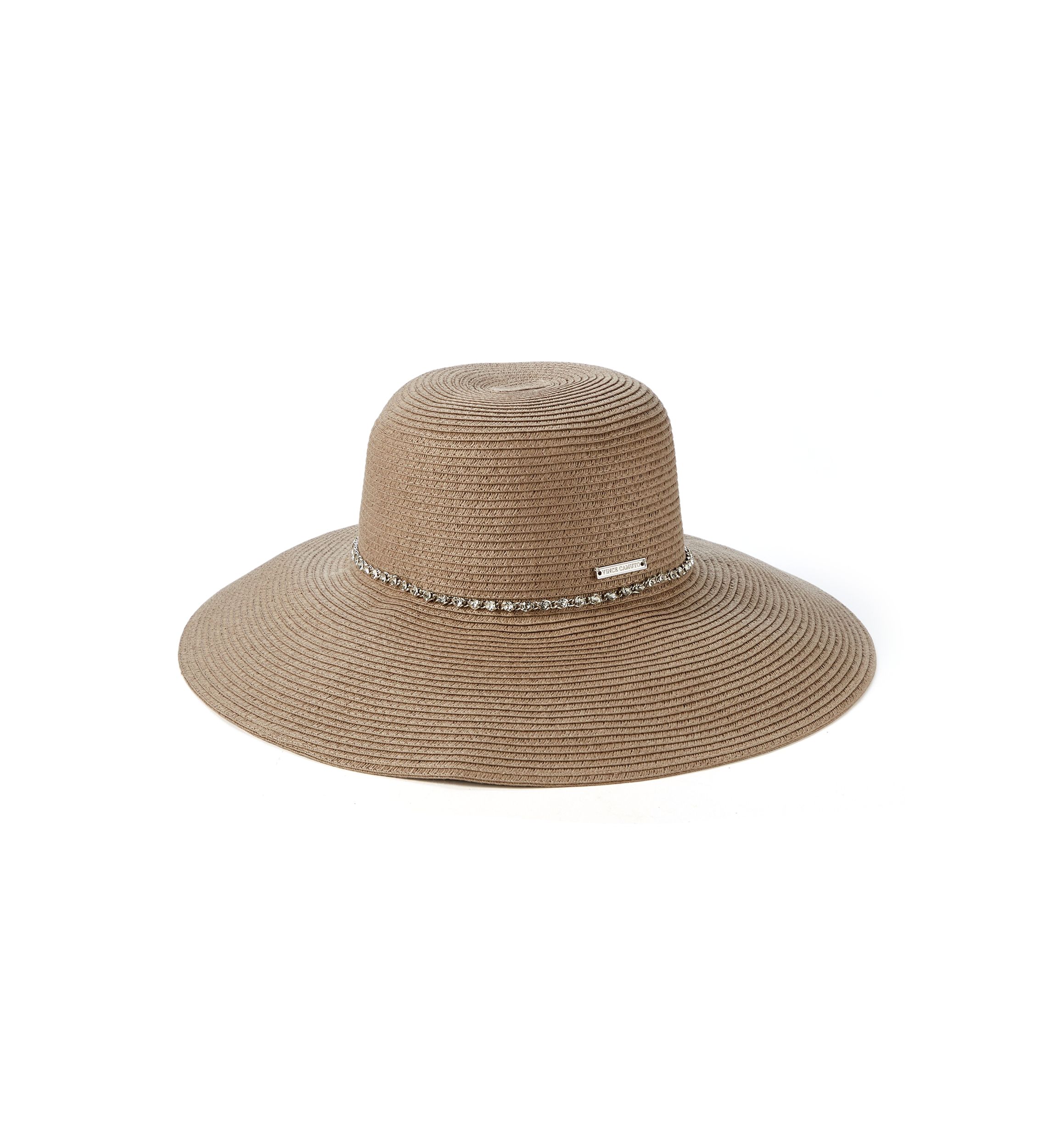Rhinestone Trim Straw Down Brim Hat 