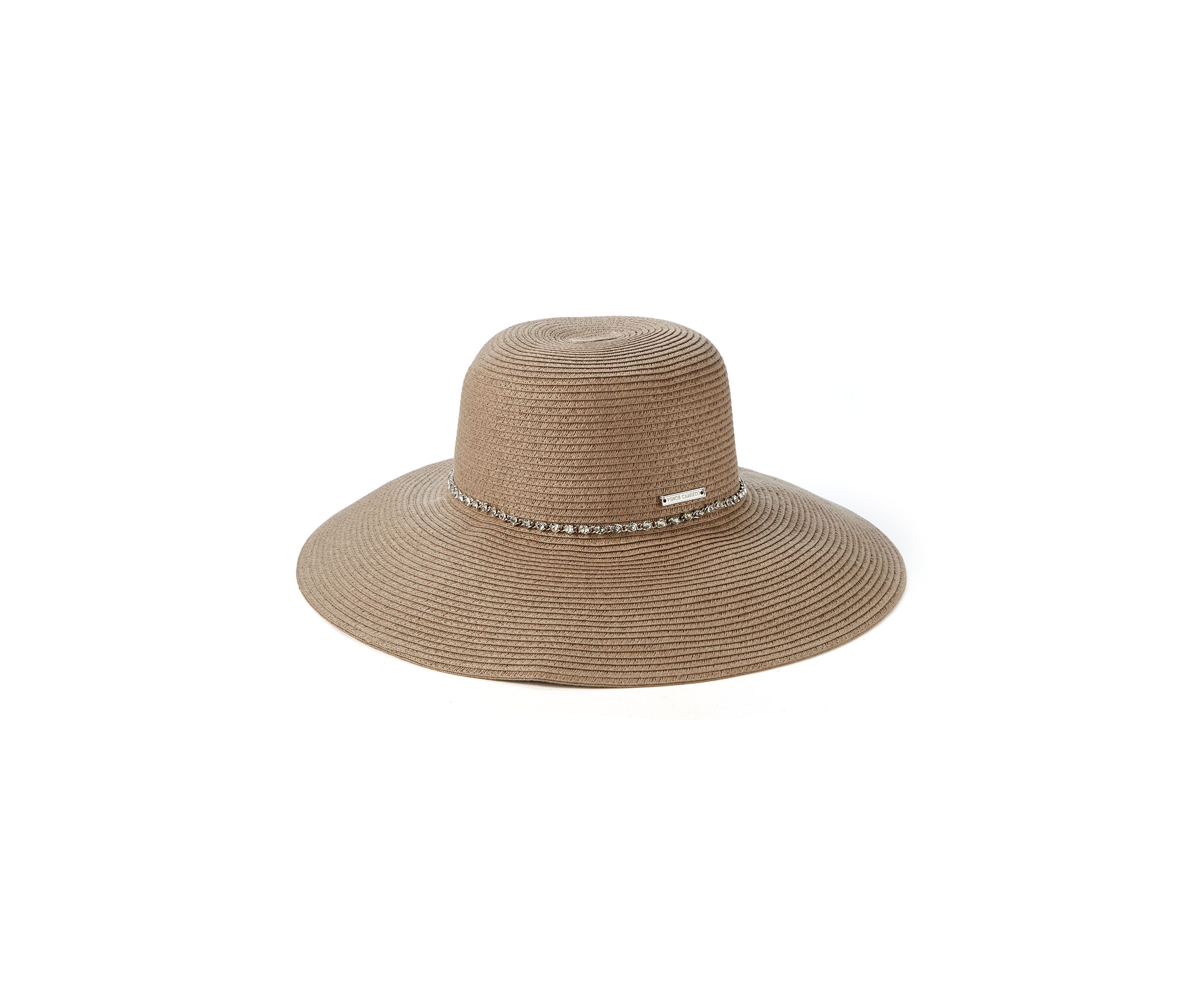 Rhinestone Trim Straw Down Brim Hat 