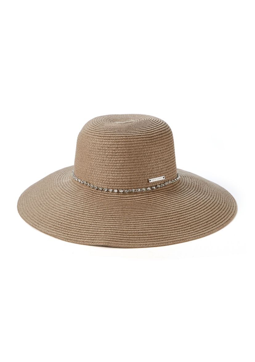 Rhinestone Trim Straw Down Brim Hat 