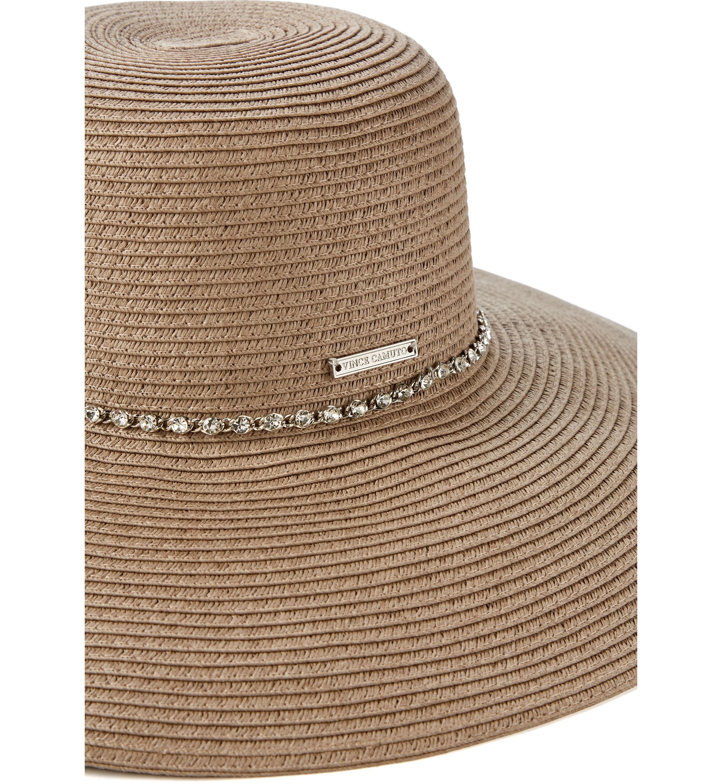 Rhinestone Trim Straw Down Brim Hat 