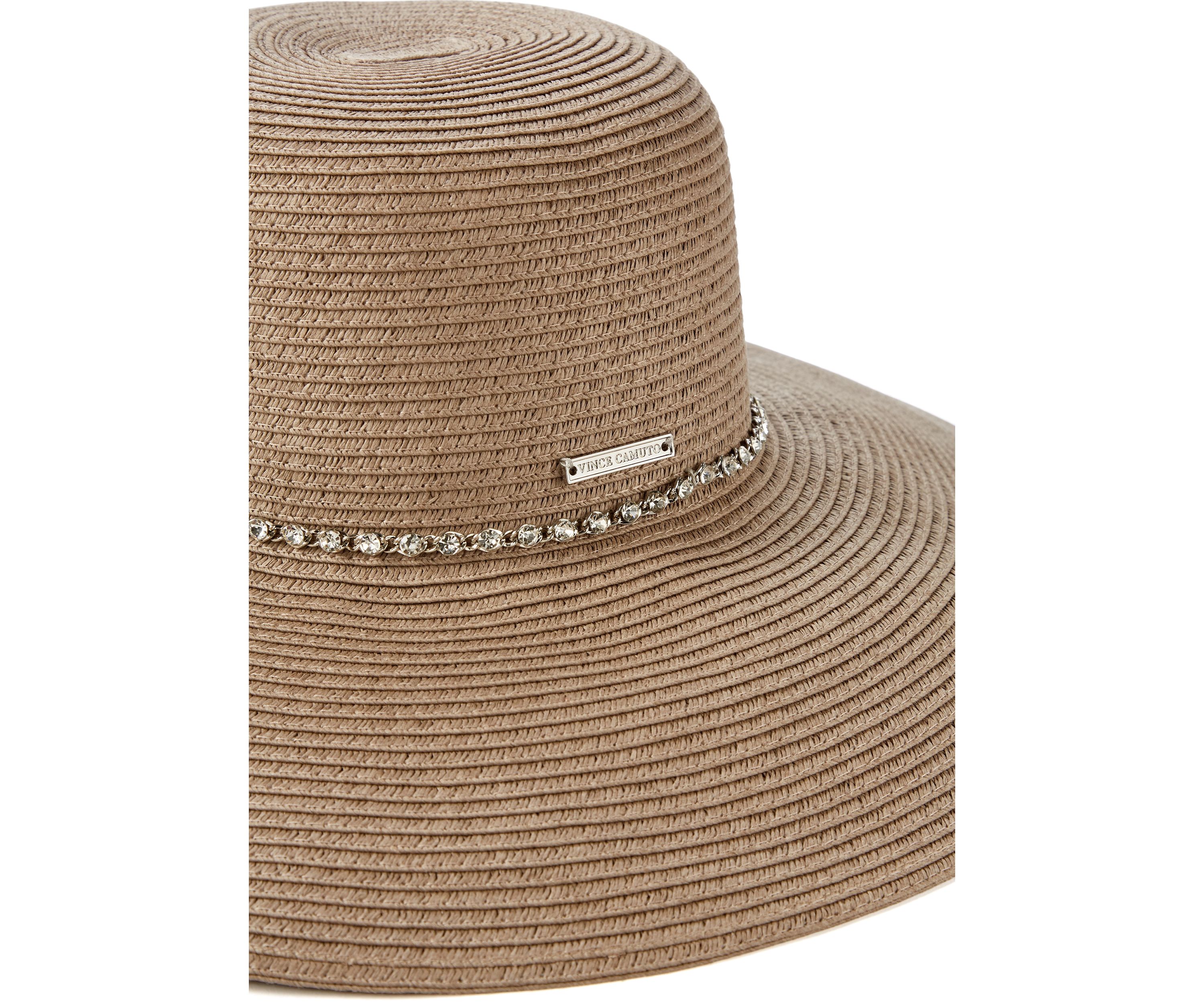 Rhinestone Trim Straw Down Brim Hat 