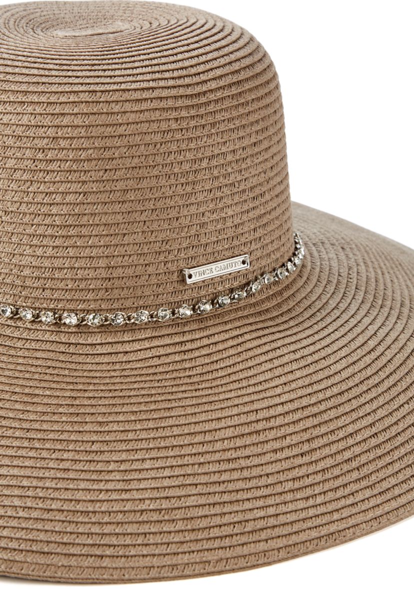 Rhinestone Trim Straw Down Brim Hat 