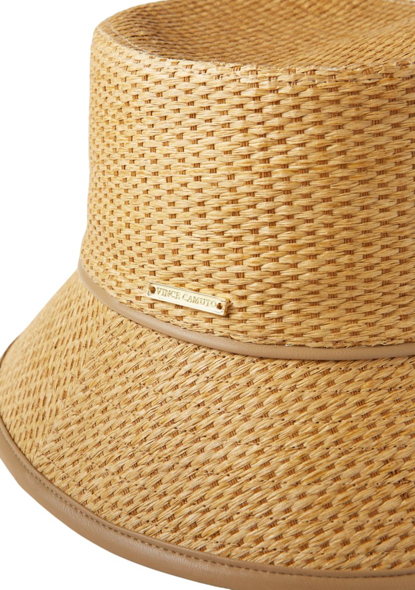 Textured Straw Bucket Hat with Binding