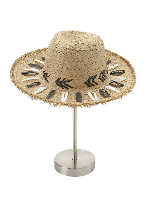 Vince Camuto Embroidered Frayed Edge Panama Hat
