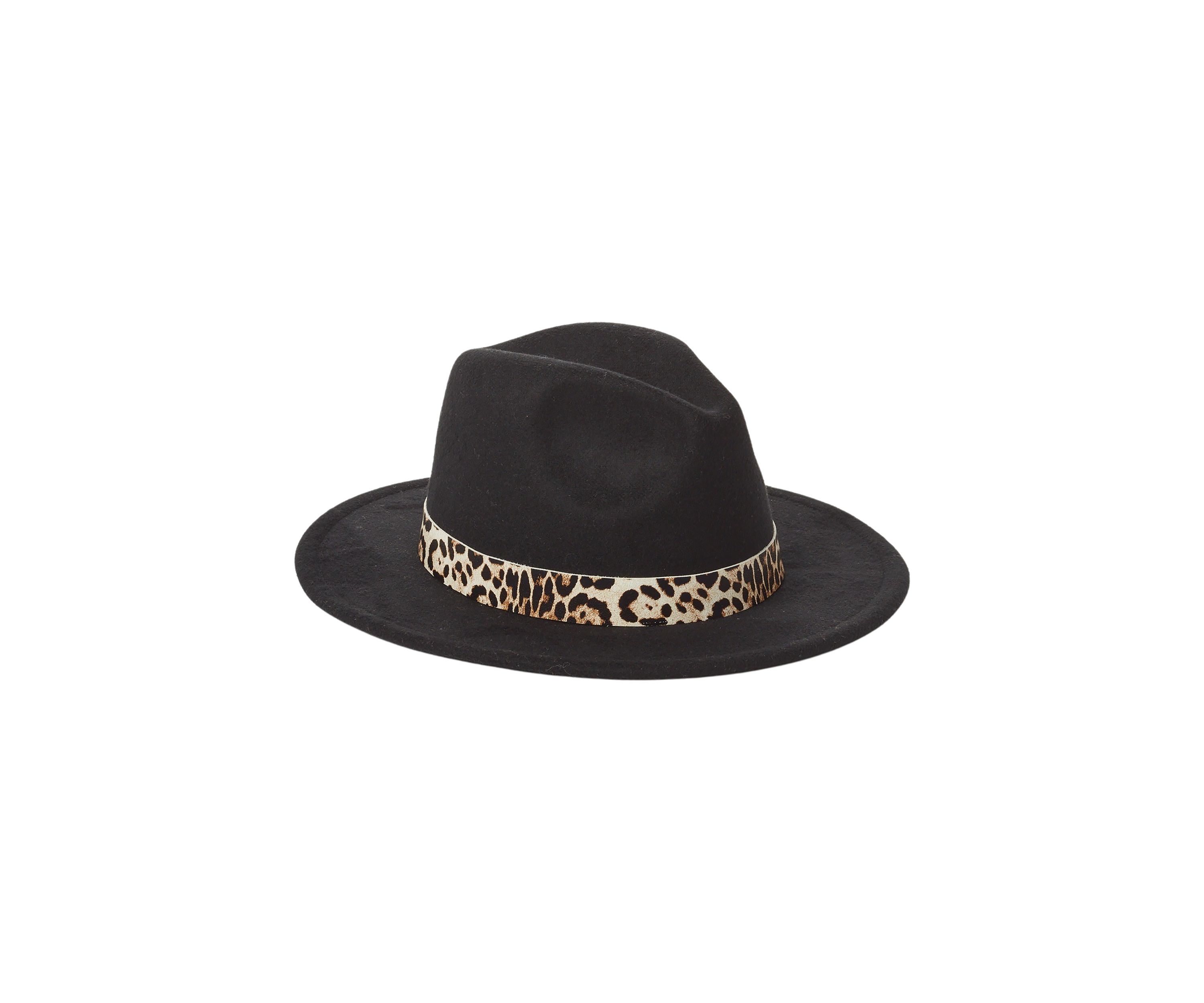 Vegan Leather Animal Print Banded Hat 