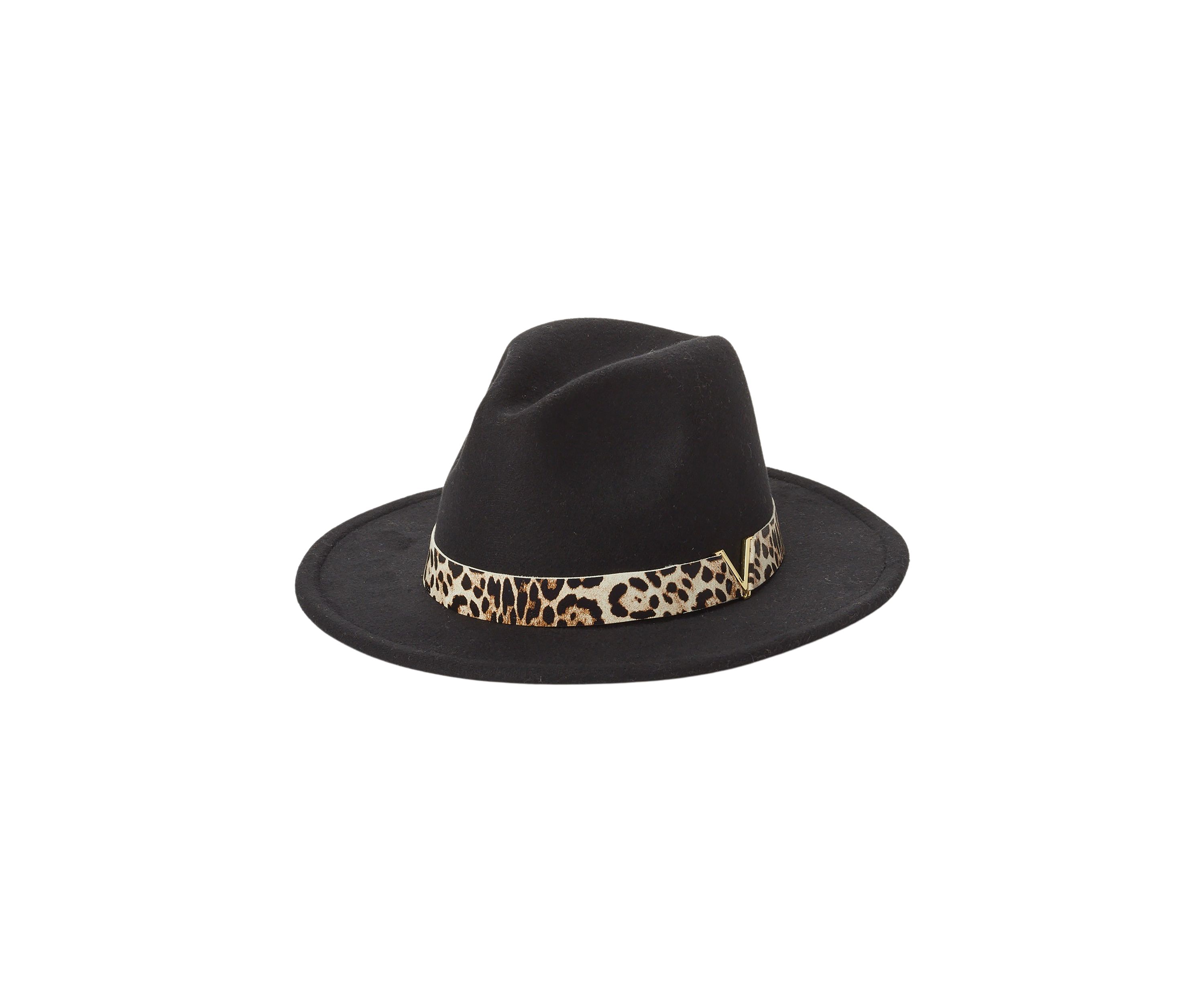 Vegan Leather Animal Print Banded Hat 
